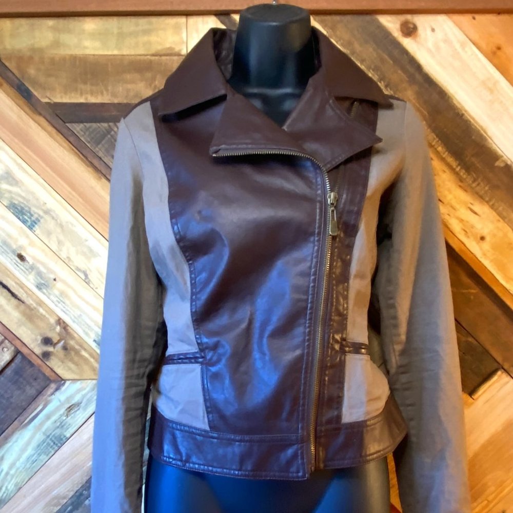 Therapy | Faux Leather and Knit Bomber Jacket | M